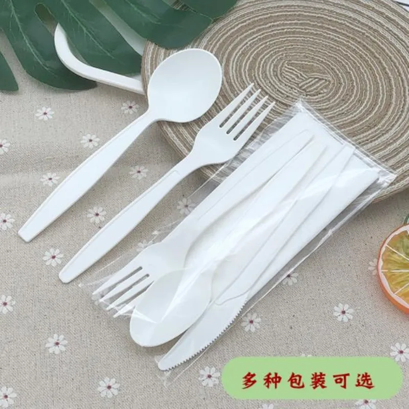 Disposable Dessert Spoons Biodegradable Cutlery Spoon Disposable Degradable Corn Starch Tableware Pizza Teaspoon Spoon Fork Knife Mini Cutlery Festival Party Accessories 100pc/lot