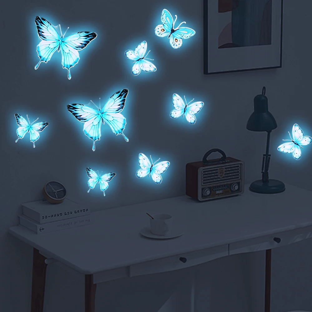6/1 Sheets Luminous Butterfly Wall Stickers Glow in The Dark Wall Decals DIY Butterfly Wallpaper Kids Room Bedroom Decors