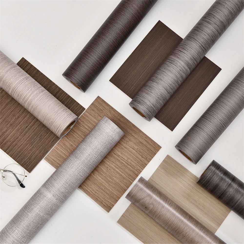 วอลเปเปอร์ตกแต่งลายเนื้อไม้หนากว้าง55ซม. กันน้ำกาวในตัวไวนิลสติ๊กเกอร์ติดผนังห้องครัวสำหรับปรับปรุงเฟอร์นิเจอร์ 1