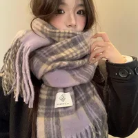 Thiened Plaid Scarf Women's Autumn Winter Korean Sle Warmth High-End Feelings Ne Warmer oulder Trendy Scarf