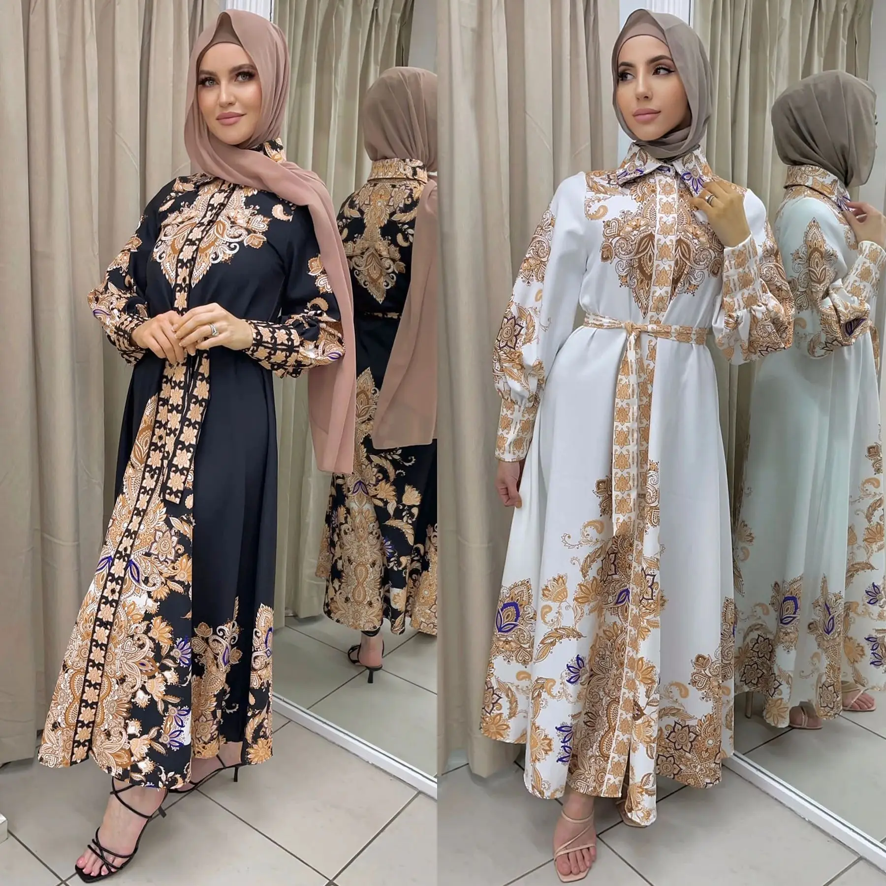 

Wepbel Y2K Printed Large Swing Shirt Dress Women Bohe Cardigan Single Breasted Shirt Dress Fashion Long Sleeve Maxi Party Dress