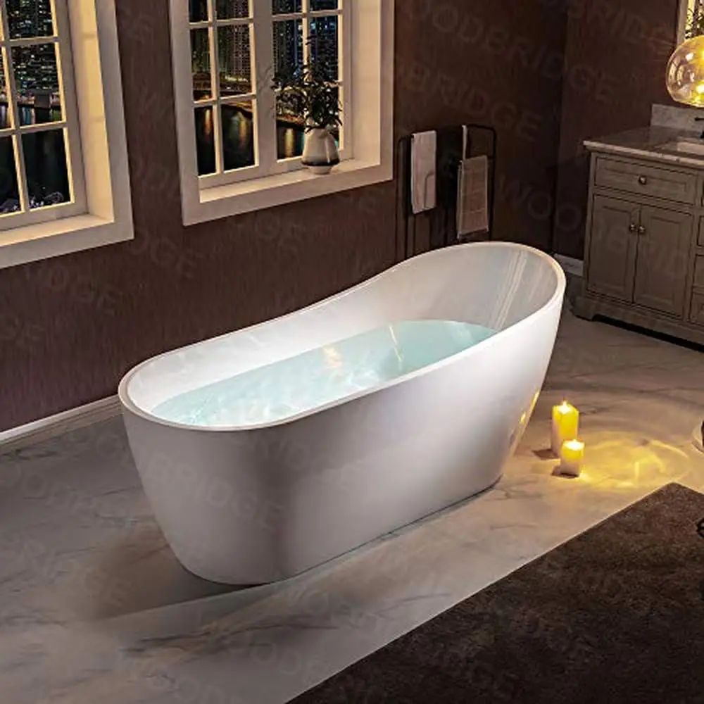 67" Acrylic Soaking Bathtub with Matte Black Drain Non-Slip Luxury Design Durable Reinforced Material Easy to Clean 66 Gallon 4