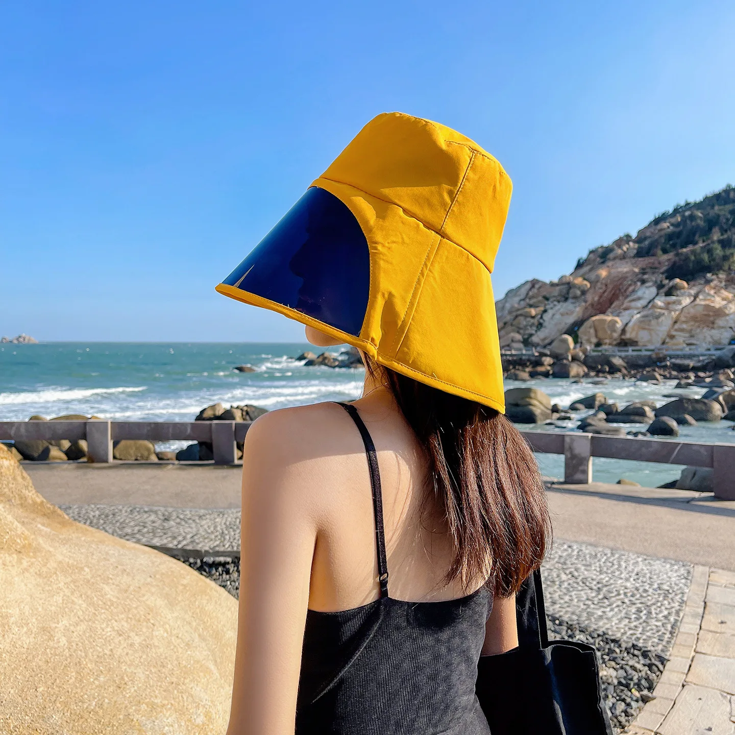 Breitkrempiger Bucket Hat mit Vollgesichtsschutz für Damen, Sommer-Strandhut mit UV-Schutz, Visierklappe, Fischerhut für Outdoor-Sport – Detail 9