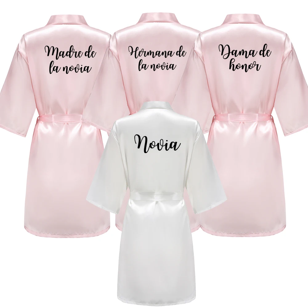 Light Pink Bridal Satin Robe Women Dama De Honor Espanol Spanish
