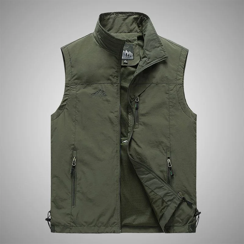Fashion Loose Pockets Zipper Embroidery Vest Coats Men's Clothing 2023 Autumn New Casual Tops All-match Asymmetrical Jackets