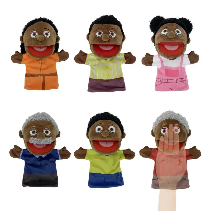 

Hand Puppet Set 6pcs Black School Home Puppet 28cm Show Black Multicultural Puppets For Kids Family Members Movable Mouth