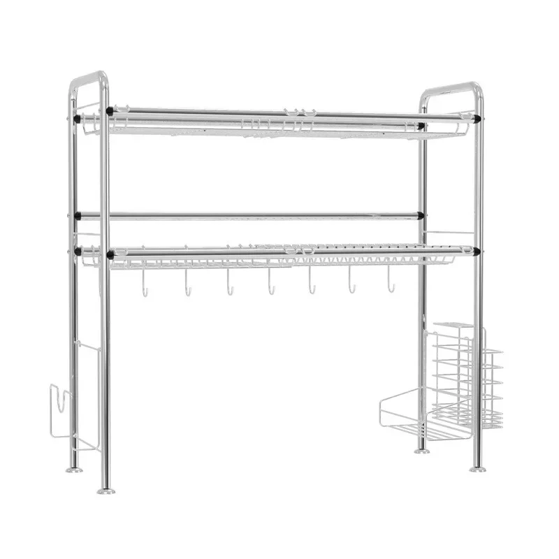 Dish Drying Rack with Hooks Over-Sink Storage for Pots and Cutlery No-Drill Kitchen Organizer with Cutting Board Holder