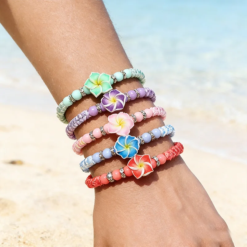 5 Stück Hawaiianische Plumeria-Blumen Perlenarmbänder Luau Sommer Strand Party Geschenk Aloha Tropische Geburtstagsdekoration Bohemian Hochzeit – Detail 4