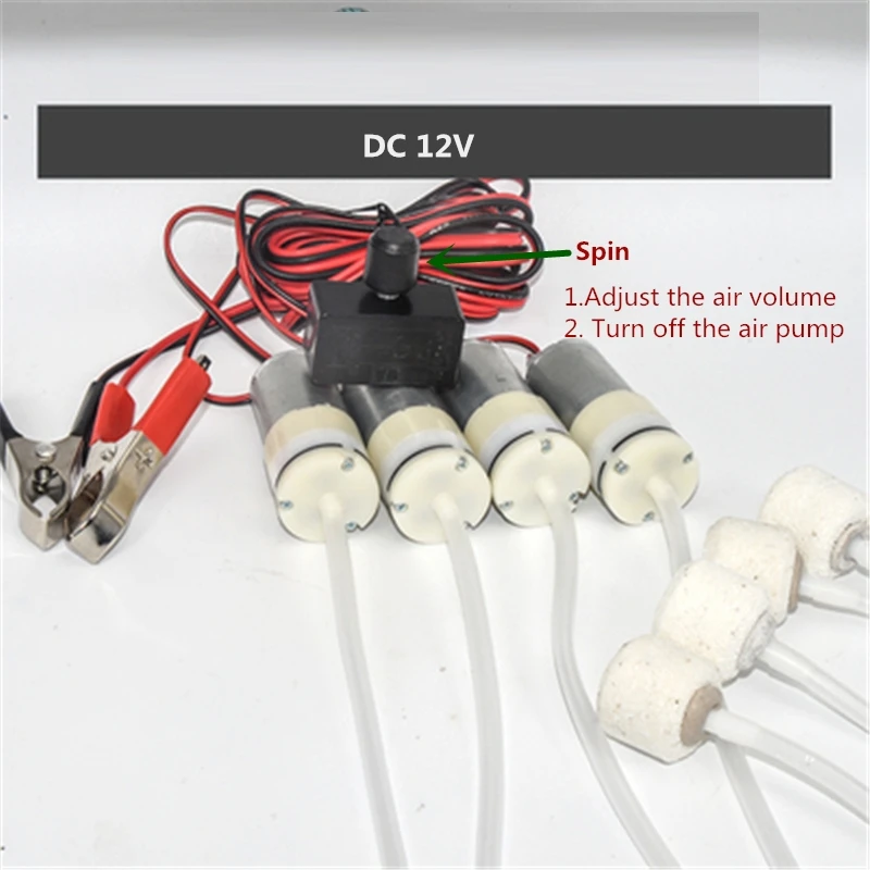DC 12V 공기 펌프 산소 펌프, PWM 볼륨 진공 펌프, 에어레이션 DC12V 수족관 낚시 자동차 보트 탱크, 클립 와이어 전기 모터, 1m, 3m