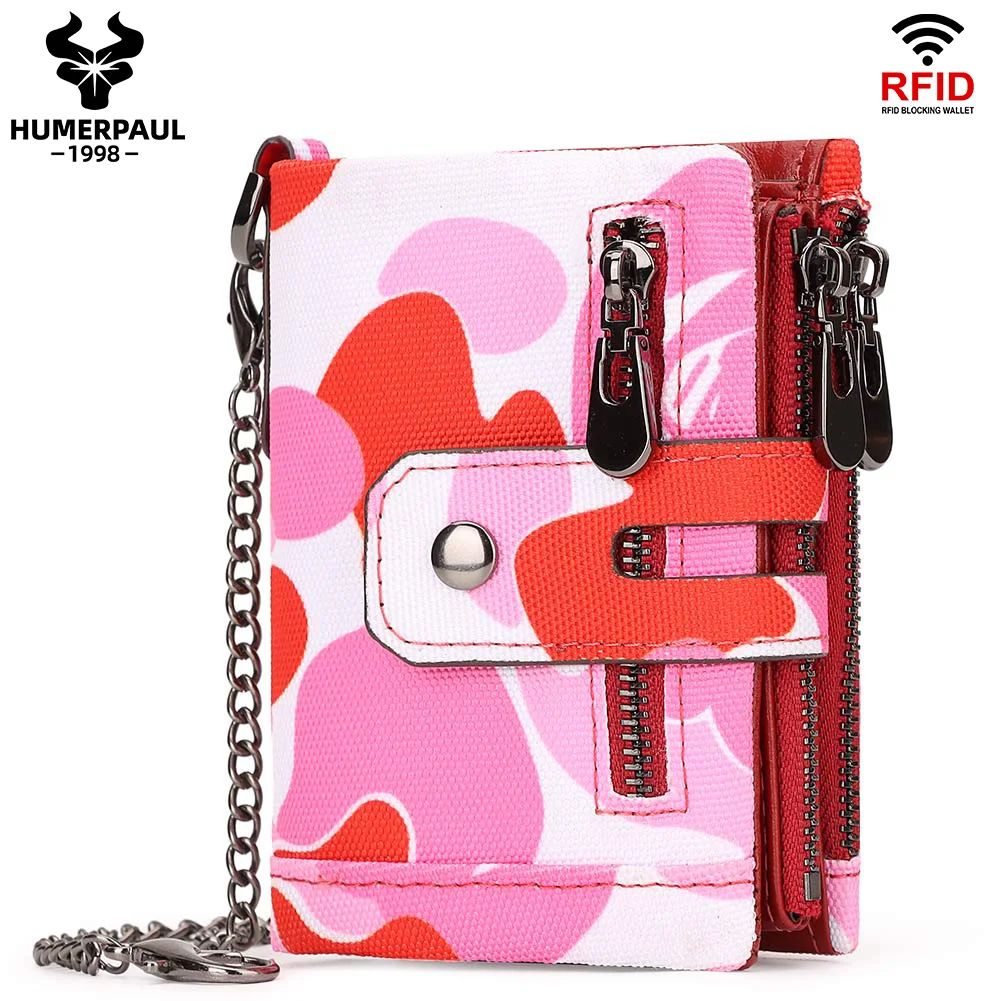 Oxford Men's RFID Blocking Wallet with Zippered Coin Purse and Classic Biker Chain Design