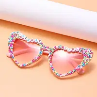 Heart-shaped Frame Pearl Decoration Sunglasses English Letters Sun-Protective Black Shades Glasses Bride Eyewear Colorful 1