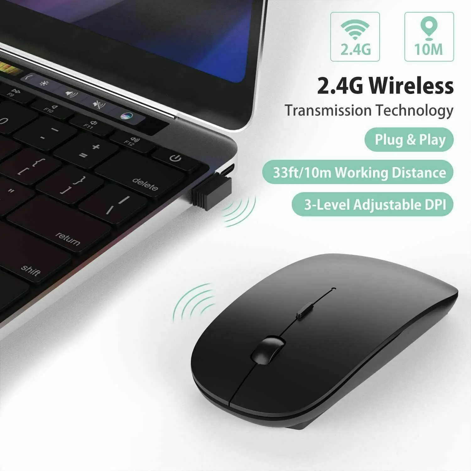 Wireless Mouse 2.4GHz Slim Portable Computer Mice with USB Receiver Gamer 1600DPI for Laptop Desktop PC Computer Accessories