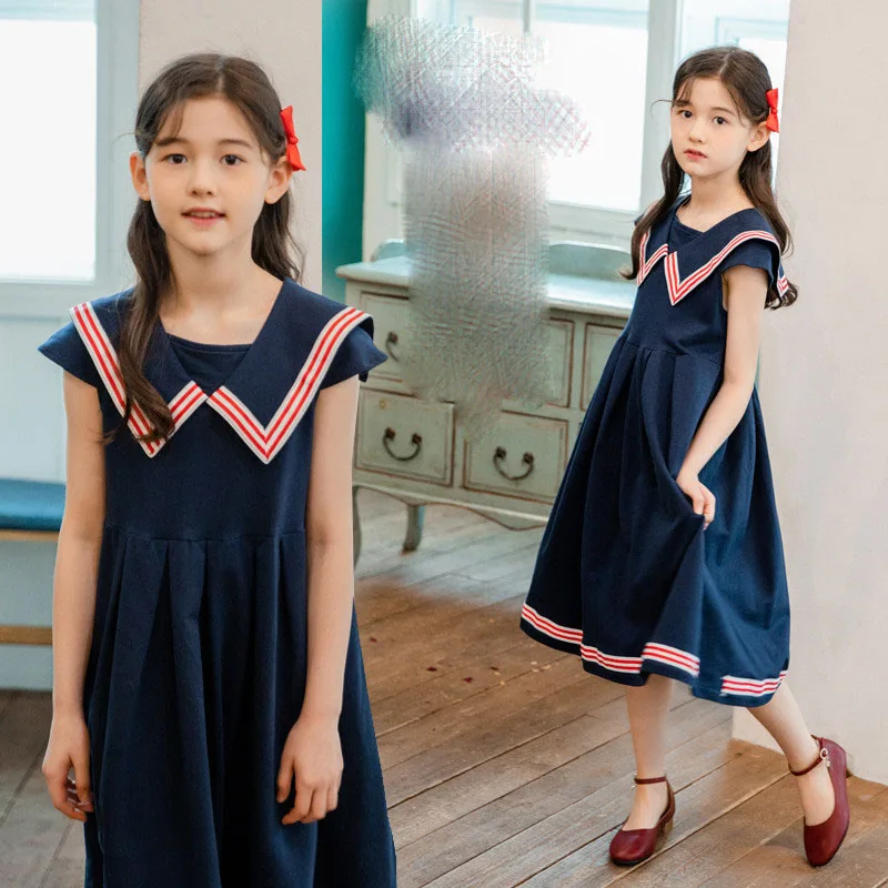 

Summer new girl's dress children's clothing doll collar Western style pointed collar princess dresses girl clothes