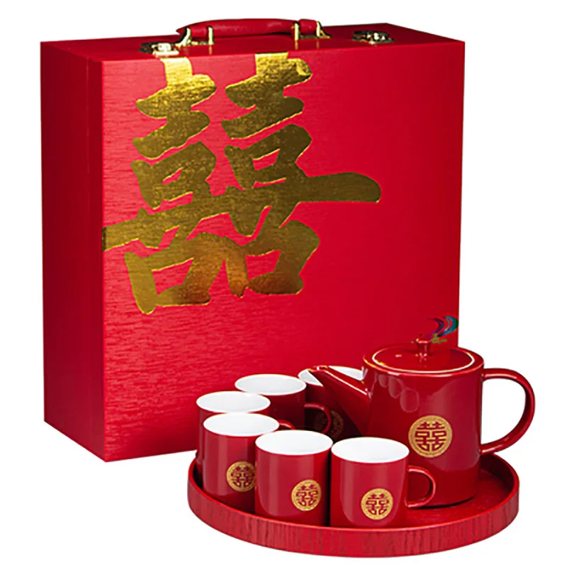 Chinese Traditional Wedding Ceramic Tea Set, Double Happiness Teapot Cup, Household Drinking Utensils, Teaware, Newlywed Gifts