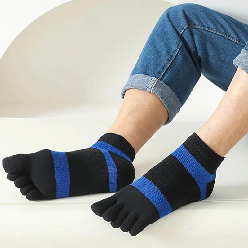 Man Sport Ankle Socks Compression Striped Bright Color Deodorant Sweat-Absorbing Shallow Mouth 5 Finger Toe Boat Socks 4 Seasons