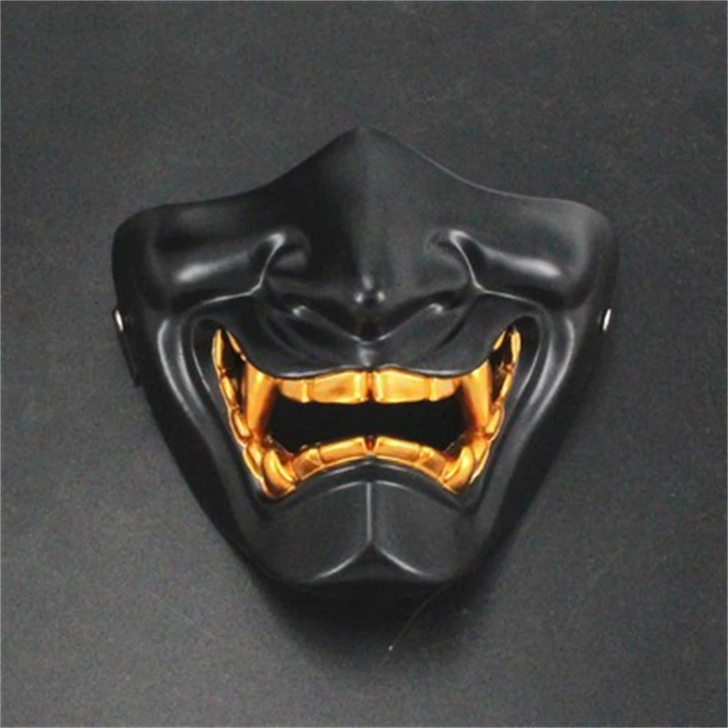 Masque Demi-Visage Oni Japonais – Déguisement Halloween, Cosplay – Bleu – Taille Unique Pour Adultes Et Enfants
