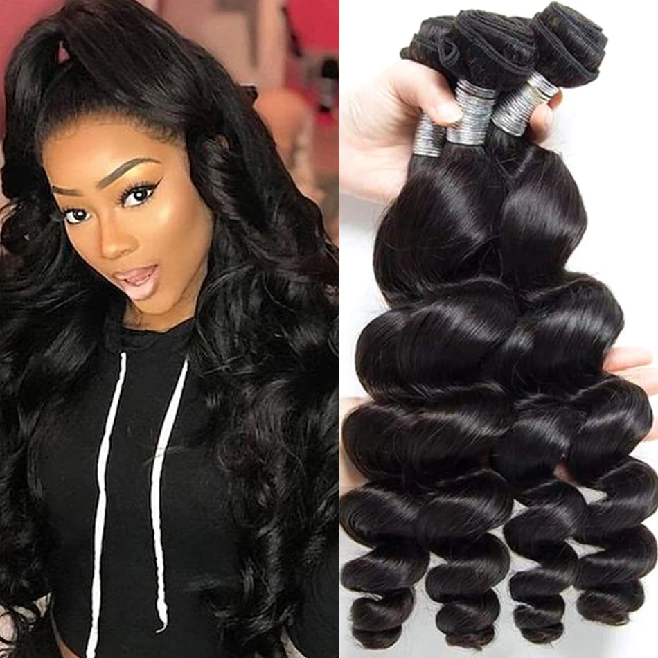 

Loose Wave 4 Bundle Human Hair 100% 12A Raw Tissage Perruvien Humain Wholesale Natural Color Loose Deep Super Double Drawn Hair
