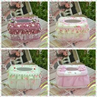 European Retro Fabric Tissue Box Lace France Style Napkin Holder WC Toilet Home Paper Case Vintage Wedding Tissues Storage Boxs 1
