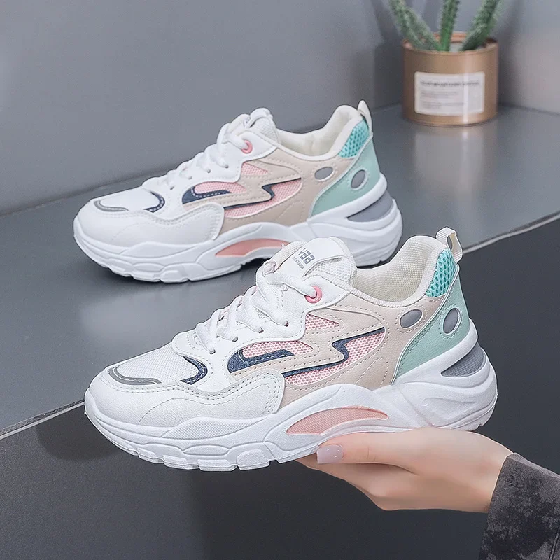 Tennis Shoes Women Fashion Breathable Mesh Shoes Lace-up Thick Sole Platform Sneakers Woman Casual Sneaker Zapatos Mujer