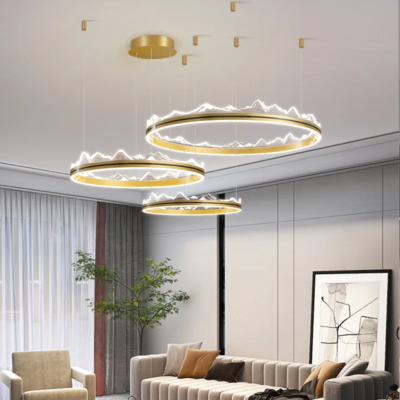 

Modern LED Chandeliers Acrylic Iceberg Shape For Foyer Dining Room Bedroom Shop Hanging Lamp Dimming Round Lighting Gold Ring