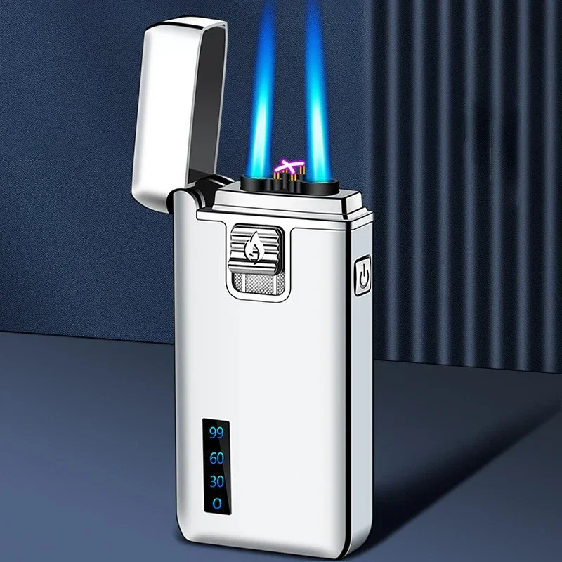 2025 New Men's Flame Gas Electric Dual Purpose Metal Windproof Lighter Creative USB Butane Gas Double fire Lighter Men's Gift 6