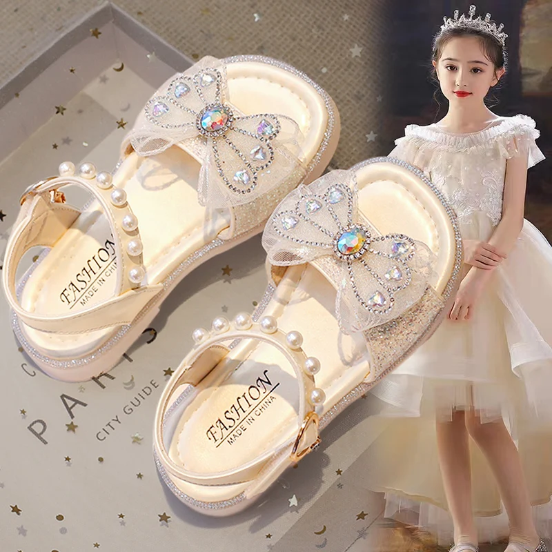 

Kindergarten Children's Flat Butterfly Shiny Crystal Shoes Non-slip Soft Bottom Small Fragrance Girls Princess Beach Sandals