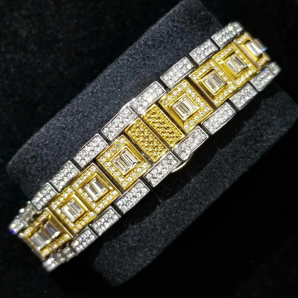 Datum Tag Diamant Uhr Für Männer Luxus Edelstahl Street Style Ice Out Armbanduhr Hip Hop Silber Bling Wasserdichte Uhr Geschenk – Detail 25