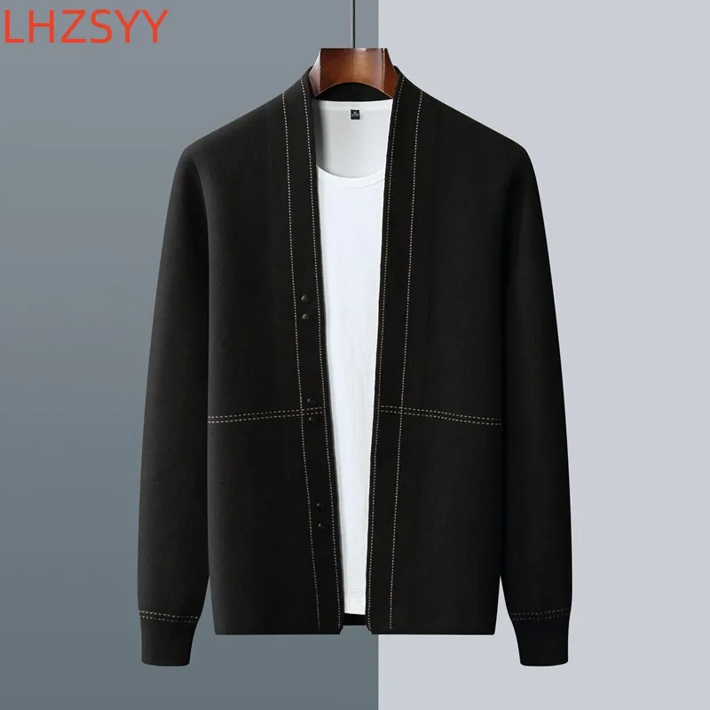 LHZSYY 남성용 100% 순수 울 캐시미어 가디건, 가을 겨울 따뜻한 스웨터, 청소년 루즈 니트 코트, 하이엔드 캐주얼 남성 재킷, 신제품