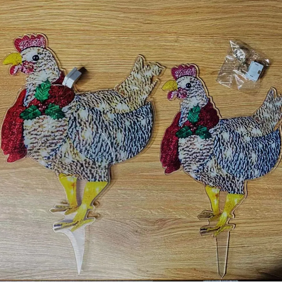 Courtyard Christmas Led Night Lights Outside Garden Decoration Ornaments Chicken Hen Glowing Pastoral Chickens Lamps garden art decor animal sculpture decorations solar garden lamp