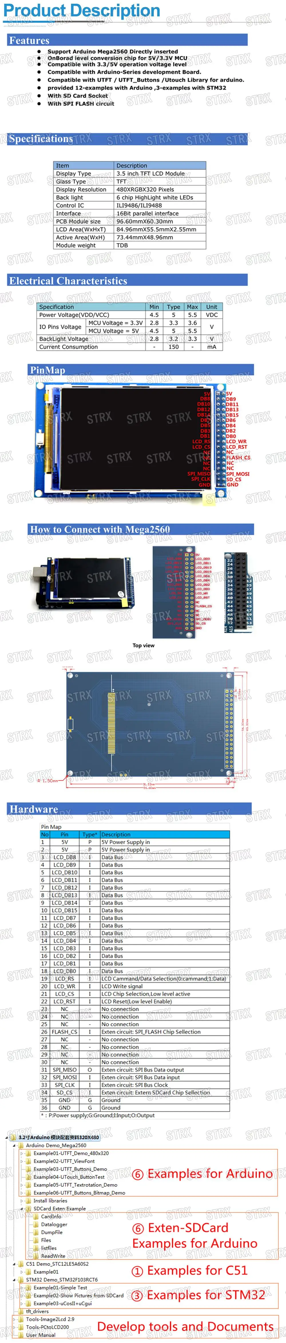 Nr.: 3,5 Zoll 480 x 320 TFT-LCD-Touchscreen-Modul ILI9486 LCD-Display für Arduino UNO MEGA2560 Board mit/ohne Touchpanel – Detail 1