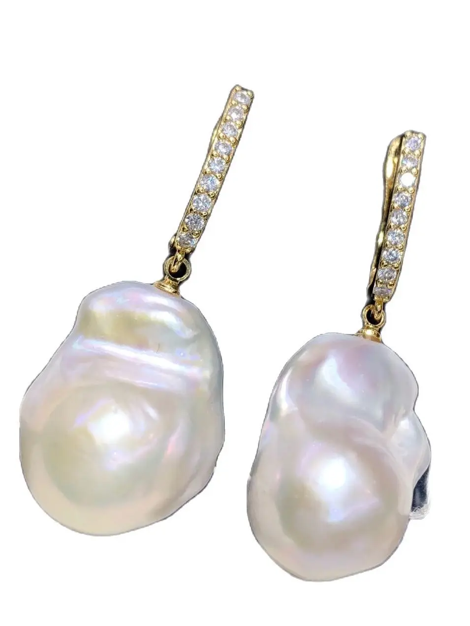 

Sterling Silver Natural Baroque Alien Fantasy Bright Light Freshwater South Sea Pearl Earrings