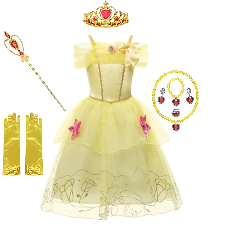 cute baby dresses online Cosplay Belle Princess Dress Girls Dresses for Beauty and the Beast Kids Party Clothing Magic Stick Crown Gloves Children Costum newborn baby girl skirt