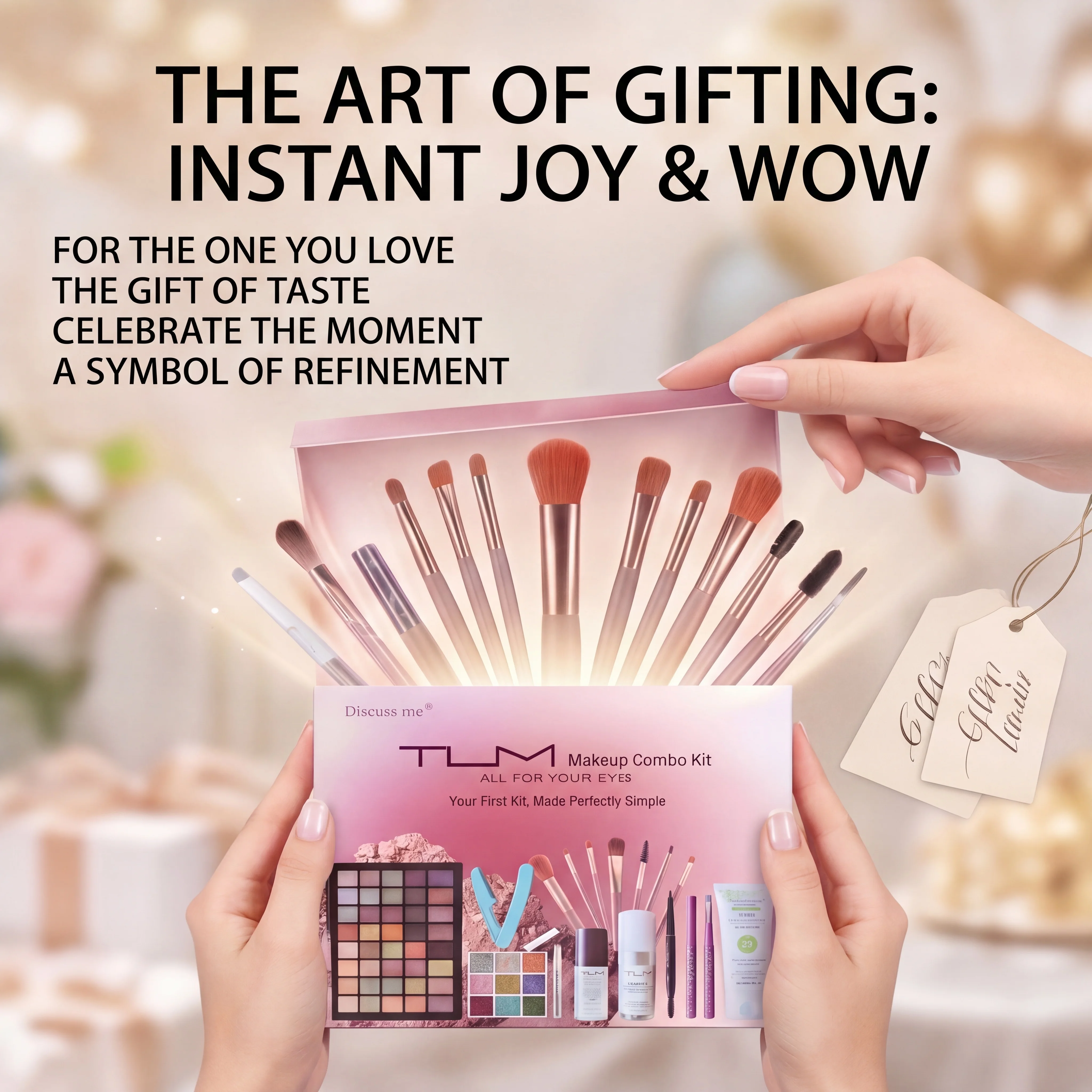 TLM FULL 18‑PIECE MAKEUP COMBO KIT, BEGINNER MAKEUP GIFT BOX, INCLUDES EYESHADOW PALETTE, GLITTER SEQUINS, MAKEUP BRUSHES, LIQUID FOUNDATION, MAKEUP PRIMER, CLEANSING CREAM, EYEBROW PENCIL, EYEBROW TRIMMER, PERFECT FOR VALENTINE'S DAY GIFT. 7