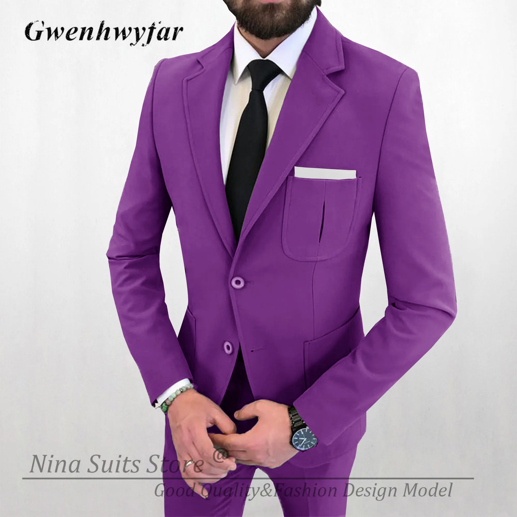 G&N Notch Lapel Suits for Men Tailor-made Sky Blue Blazer Pants Groosmen Wedding Tuxedos Blazer With Three Patched Pockets