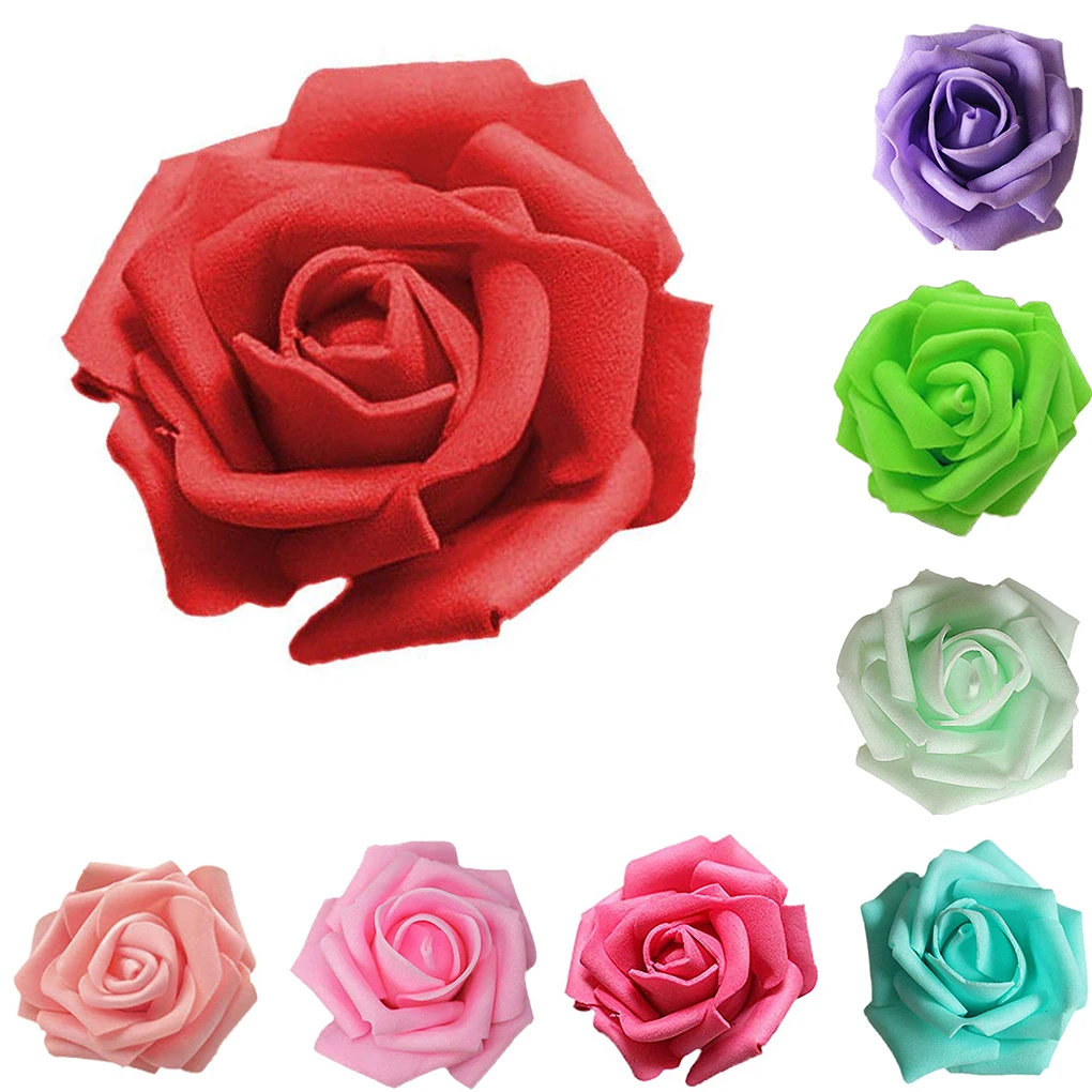 50 Pieces Artificial Flowers PE Foam Lifelike Rose Fake Flower Bouquet Wedding Party Engagement Ornaments Green