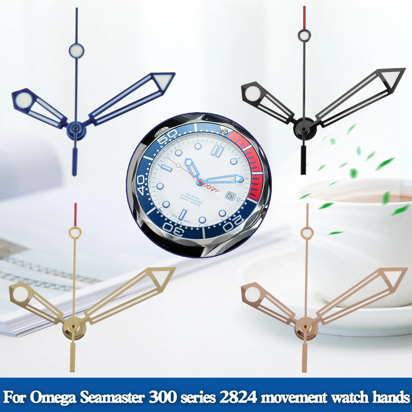 Omega Seamaster 300 Watch Hands with Luminous Hour, Minute, and Second Pointers