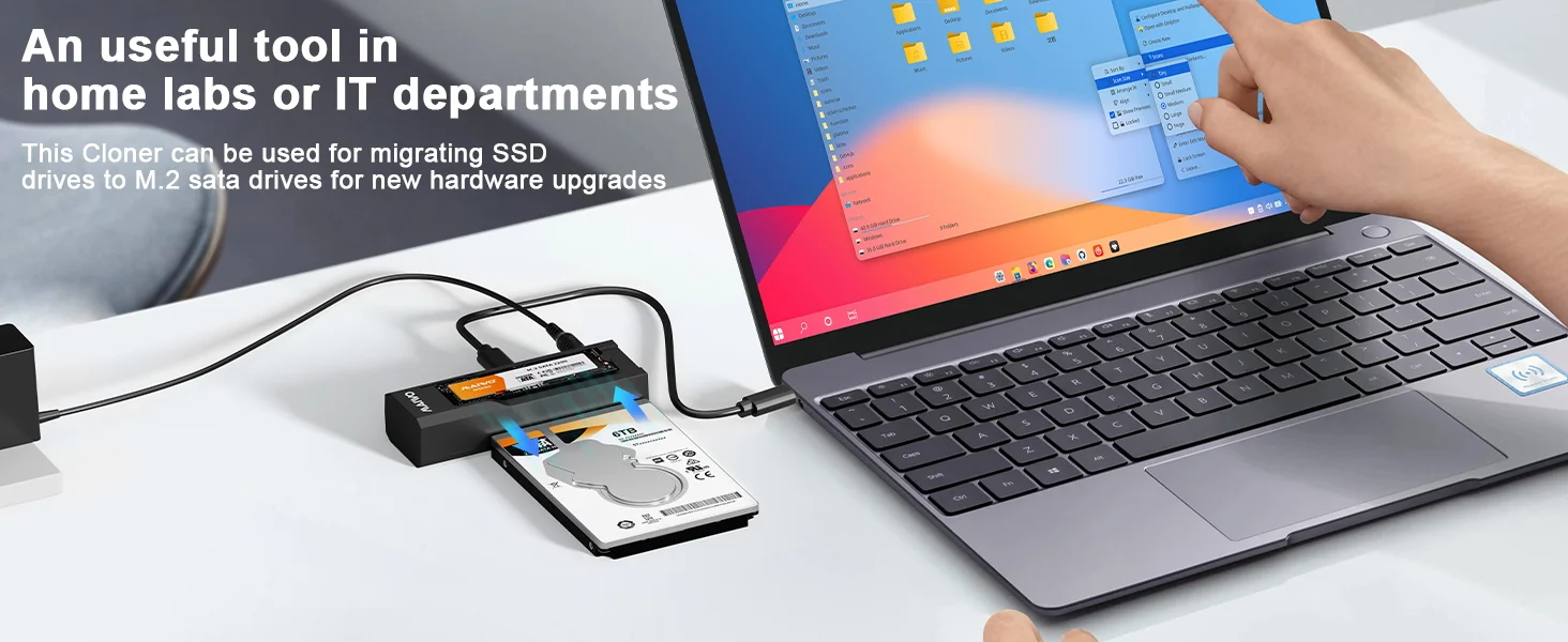 MAIWO 10 Gbit/s Typ-C Dual-Bay M.2 SSD Gehäuse NVMe SATA Dual Protocol M2 Gehäuse Dockingstation 2,5/3,5 Zoll mit Office Clone – Detail 6