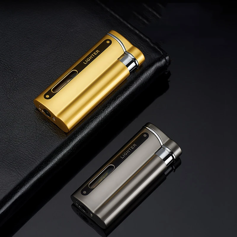 Metal Electroplating Direct Blue Flame Windproof Inflatable Cigarette Lighter Visual Window DK7701 bbq lighter butane gas lighter cigarette lighter