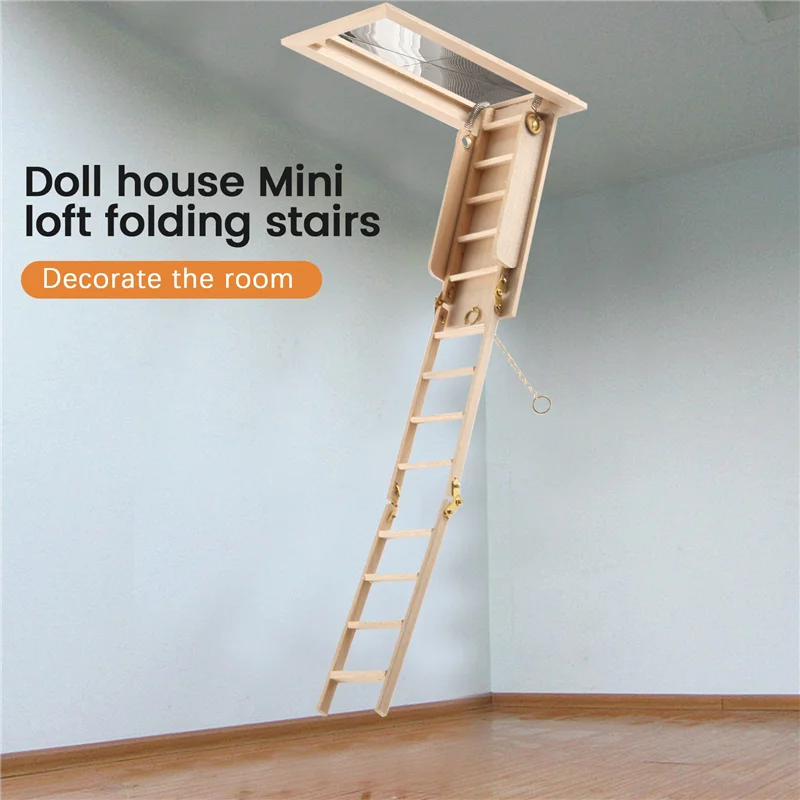 1:12 Mini Modern Miniature Furniture Folding Attic Stairs Doll House Decoration 5