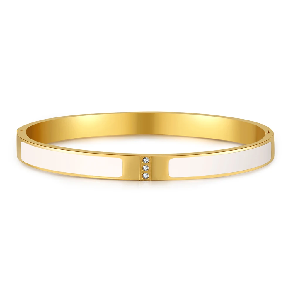 Fashion Black White Enamel Stainless Steel Opening Bangle For Women No Fade Color Bracelet Bangles Friendship Jewelry Gifts 2