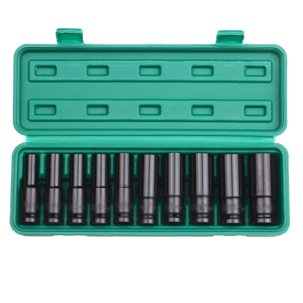 10 Pcs L-Shaped Extension Sleeve Hex Socket Pneumatic Wrench Tools Set 8-17mm 10-24mm Automobile Repair Hexagon Sleeve Box