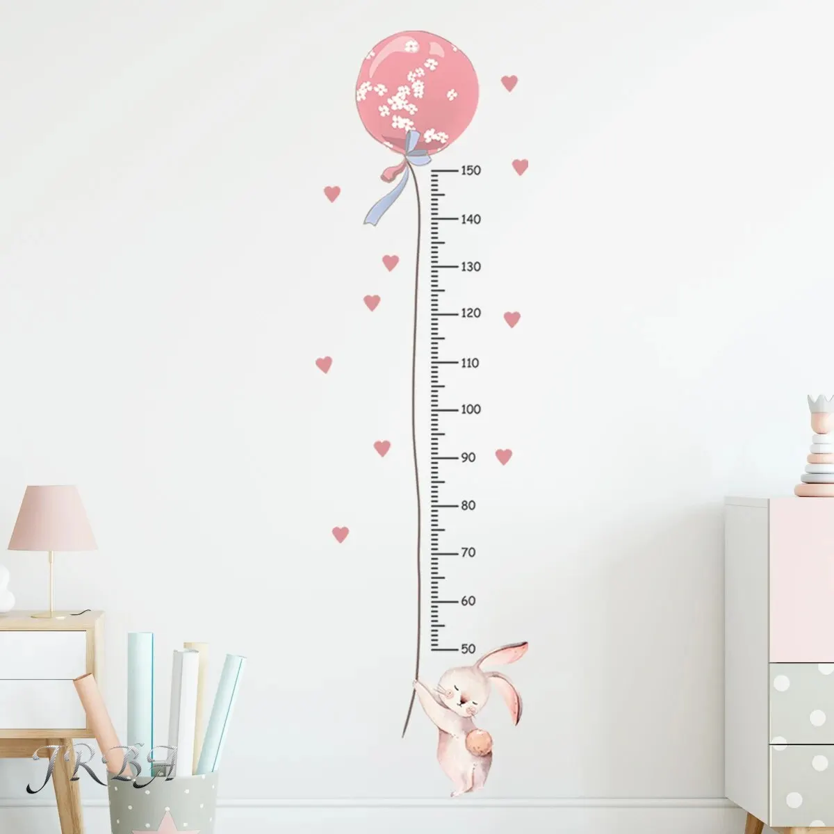 2Pcs Cartoon Rabbit Balloon Height Measurement Wall Stickers for Kids Room Bedroom