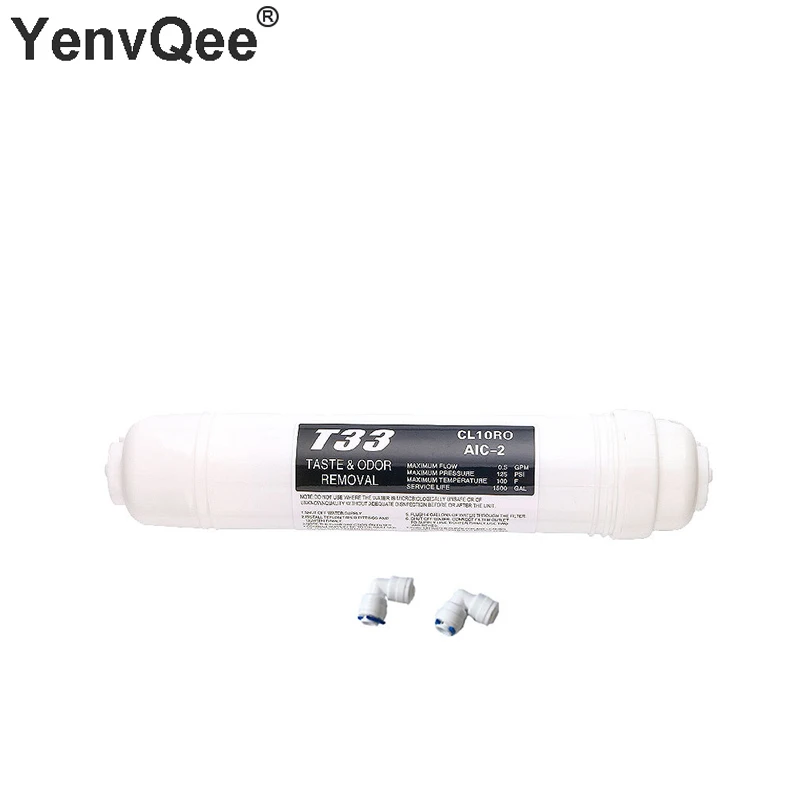 Quick Connect 10 Inch T33 Met 2Pcs Fitting Waterzuiveraar Inline Coconut Carbon Post Water Filter Cartridge Omgekeerde Osmose