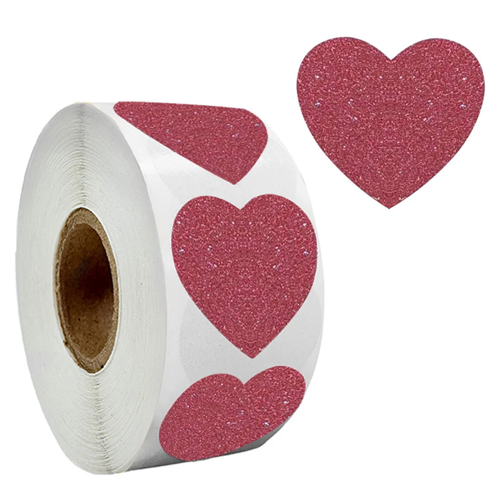 50-300Pcs Red Glitter Heart Stickers Gift Decorative Sticker Labels For Valentine's Day Card, Envelope, Weeding Birthday Party