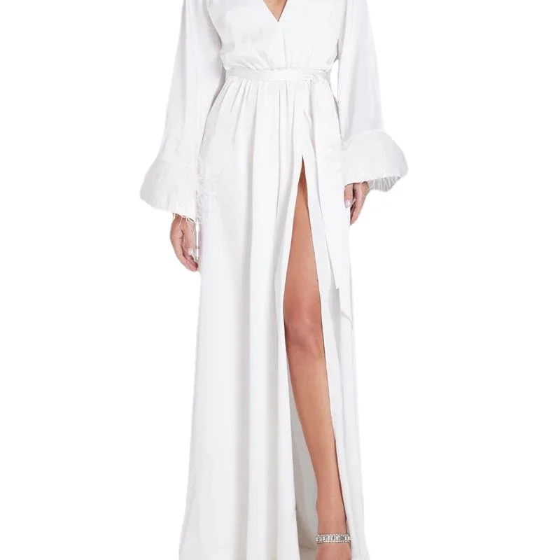 

A Cotton Long Dress Women Summer Pure Color Casual Long Sleeve Shirt Dress Beach Female Clothing Y2K Vestido Robe