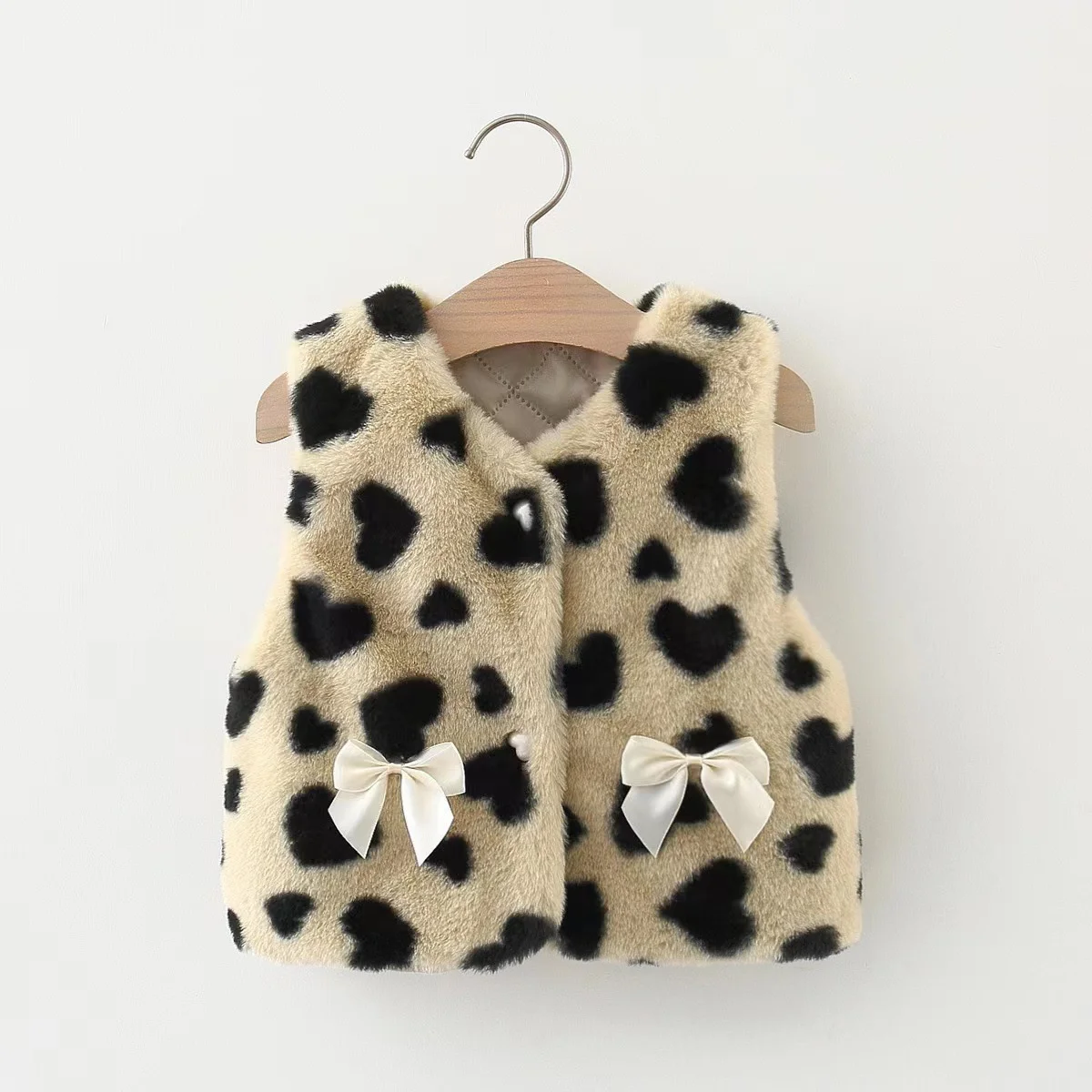 Girl Baby Artificial Fur Sleeveless Coat Autumn And Winter Toddler Bow Heart Thickened Vest Children'S Warm Thick Clothes