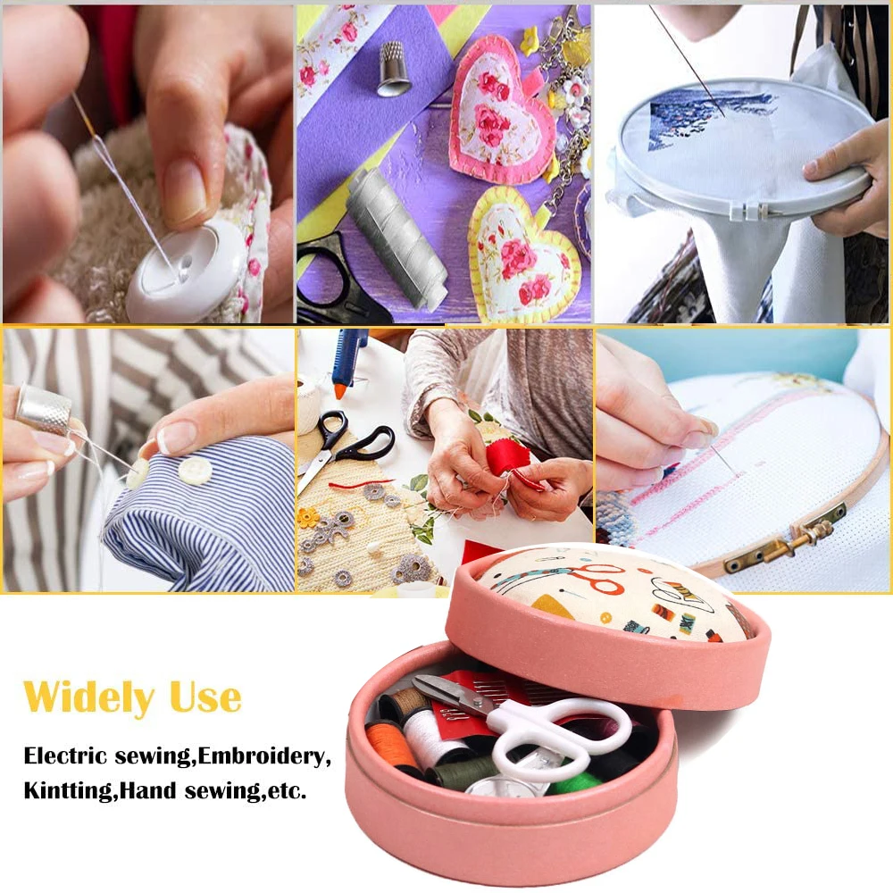 Home Travel Sewing Kit Box Circular Portable Mini Storage Box Needlework Threads Scissor Storage Boxes Set DIY Sewing Tool