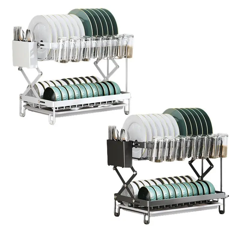

Сушилка для посуды 2-уровневая Складная кухонная сушилка для посуды большая сушилка для посуды с держателем для посуды