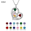 Collier personnalisé avec nom et pierres de naissance, collier de promesse personnalisé, pendentif cœur avec noms gravés, cadeaux de bijoux de Noël