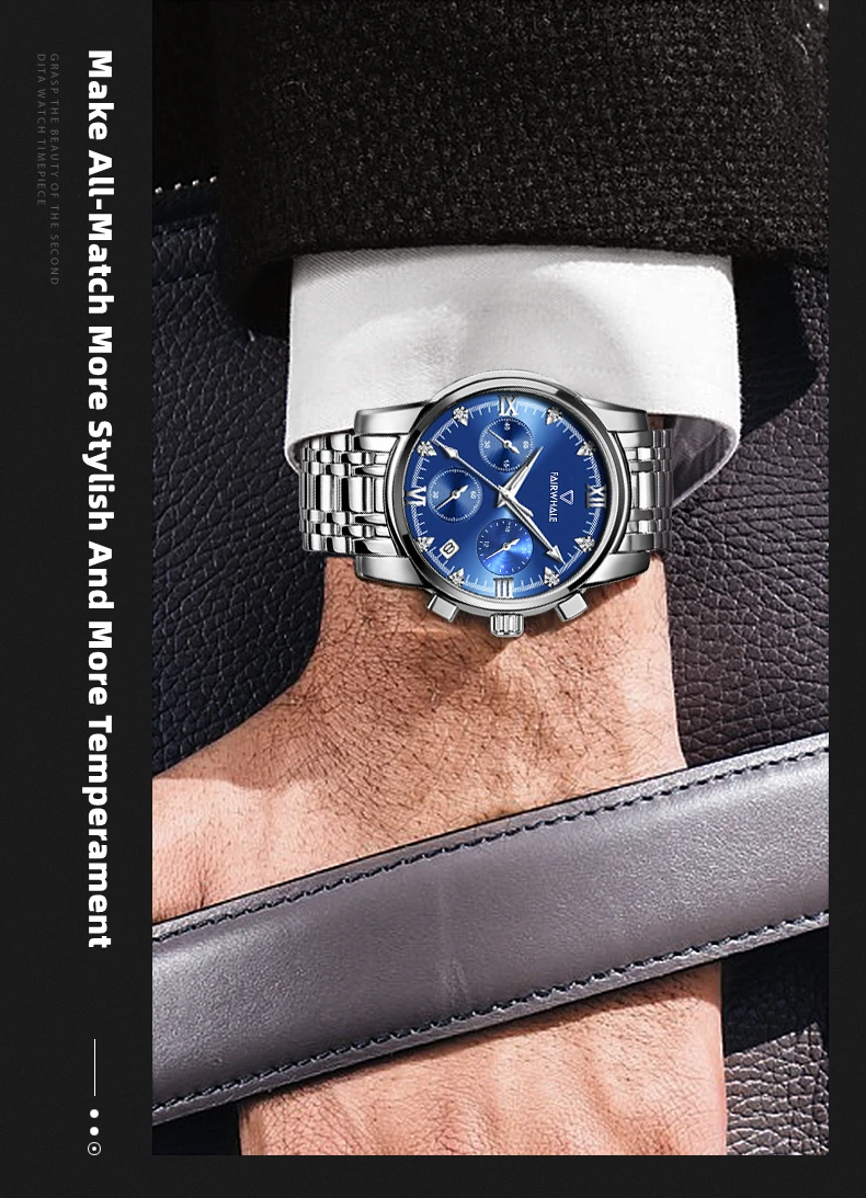 Mark Fairwhale Men Watch Top Brand Luxury Sports Quartz Mens Watches Full Steel Waterproof Wrist watch Men